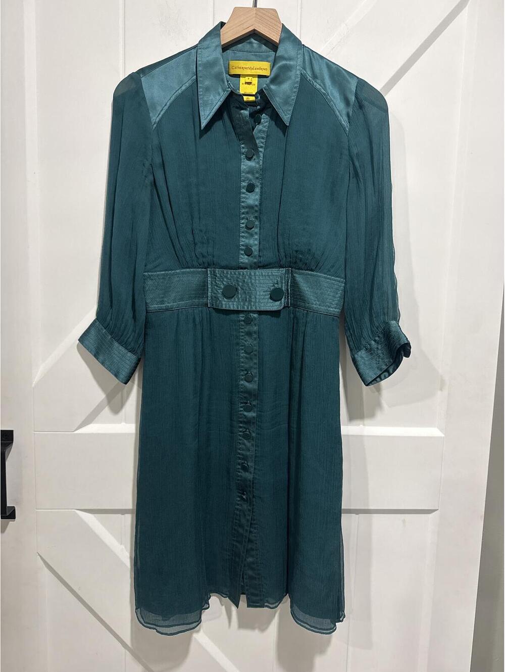 Catherine Malandrino 100% Silk Teal Button-Down Dress Size 6